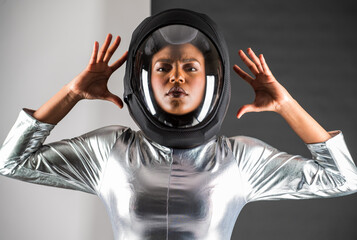African-American Female Astronaut with Afro - obrazy, fototapety, plakaty