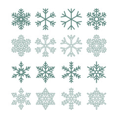 Fototapeta na wymiar Flat vector illustrations set of snowflakes. Isolated on white background