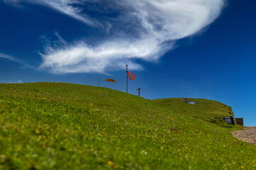 Obraz premium Panoramic view at Kronberg with swiss flag