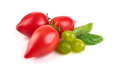 Fresh ripe tomatoes, isolated on white background.