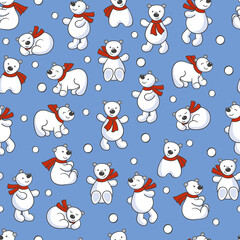 Seamless pattern with cute white bears