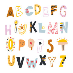 Decorative kids alphabet. Creative abc isolated. Vector illustration