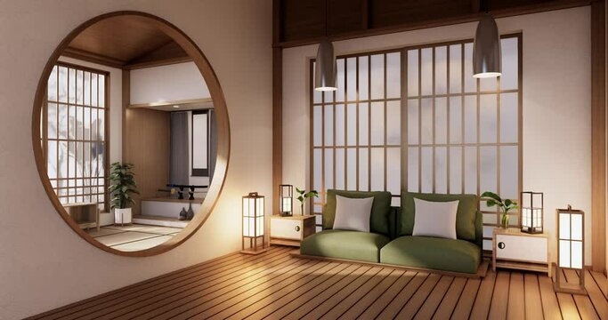 Sofa on room japan tropical desing .3D rendering