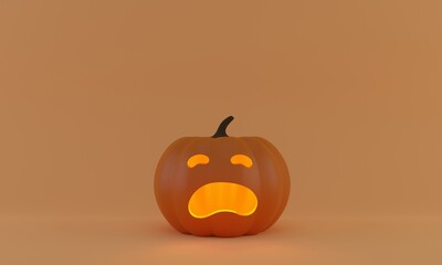 3D-rendering. Halloween pumpkin with sinister grin glowing from within.