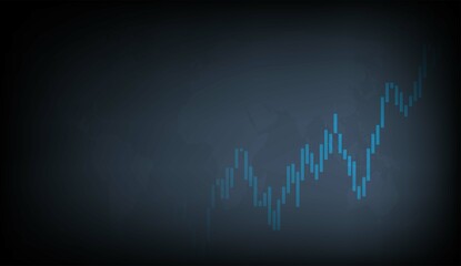 Blue neon candlestick and chart world stock market investment chart stock trading bullish point bear market trend trend graph vector with world map black background