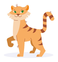 The tiger stands with its paw raised. Vector image.