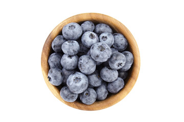 Blueberry in bowl isolated on white background top view