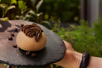 cream with chocolate cake