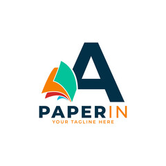 Modern Simple Letter A with Paper Logo Design Template