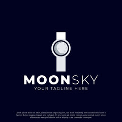 Initial Letter I with Moon Logo Design. White Shape Circle. Usable for Business and Branding Logos