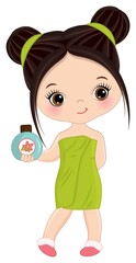 Cute Little Dark-Haired Spa Girl Wrapped in Towel