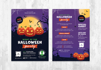 Halloween Party Flyer with Pumpkin Illustrations