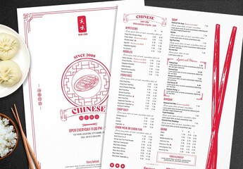 Chinese Restaurant Food Menu Layout with Chopsticks Illustration