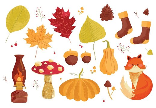 Autumn Fall Vector Illustrations Sticker Overlays