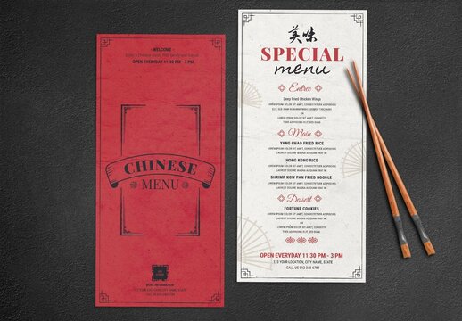 Thin Asian Restaurant Food Menu Flyer Card