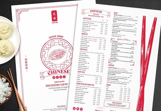 Chinese Restaurant Food Menu Layout with Chopsticks Illustration