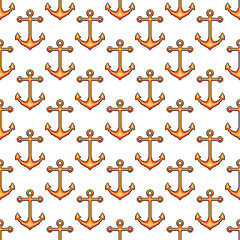 Yellow pixel ship anchors isolated on white background. Cute seamless pattern. Vector simple flat graphic illustration. Texture.