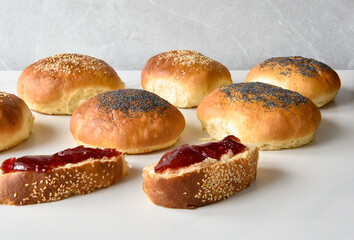 buns withjam, poppy and sesame seeds