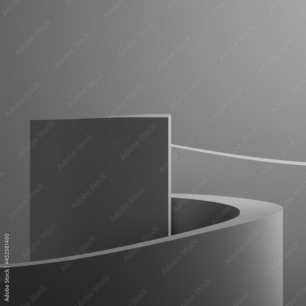 Poster 3d render, abstract grey background with modern minimal serpentine shape