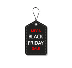Black friday sale tag. Label and coupon for black friday. Banner for price, discount and offer. Tag for promotion and price. Sticker for special event. Badge for mega sale. Big shopping. Vector
