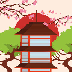 Obraz na płótnie Canvas japanese building with tree plants
