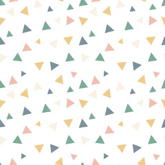 Colored seamless pattern with repeating triangles. Hand-drawn. Vector illustration. Scandinavian triangles seamless pattern. Geometric texture background in boho colour