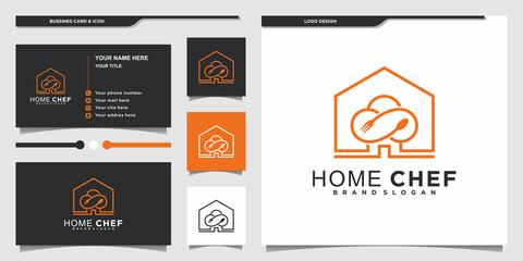 Creative home chef logo deisgn inspiration and business card Premium Vektor