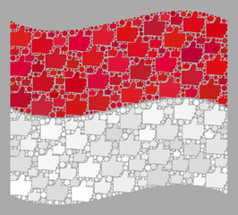 Mosaic waving Monaco flag designed with thumb up elements. Vector approval mosaic waving Monaco flag designed for political projects. Monaco flag collage is organized from scattered thumb up items.