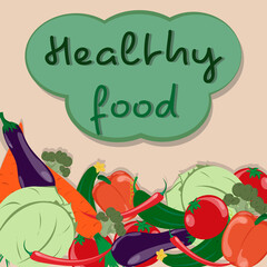 Background with set of vegetables on a blackboard. Poster with Healthy food. 