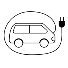 Illustration of an electric car charging station. Line icon