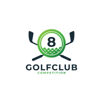 Golf Sport Logo. Number 8 for Golf Logo Design Vector Template. Eps10 Vector
