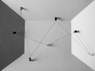 Thread between pins representing network chain concept