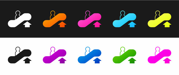 Set Escalator up icon isolated on black and white background. Vector