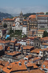 Fototapeta na wymiar View on the roofs in the city of Porto from the top of the cathedral