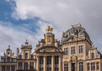 Fototapeta na wymiar Facade tops: Guild houses SW-corner of Grand Place, Brussels, Belgium