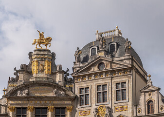 Fototapeta na wymiar Facade tops: 2 Guild houses SW-corner of Grand Place, Brussels, Belgium