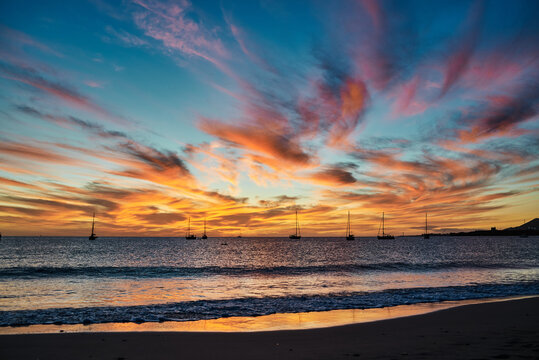 Bright Sunset Sky Over Sea