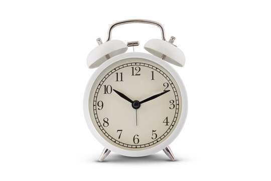 white retro alarm clock isolated on white background 