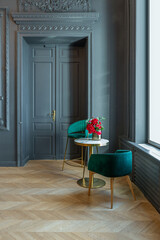 chic interior of the room in the Renaissance style of the 19th century with modern luxury...