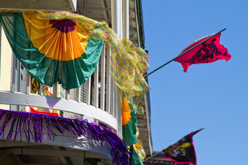 Building Decorated for Mardi Gras