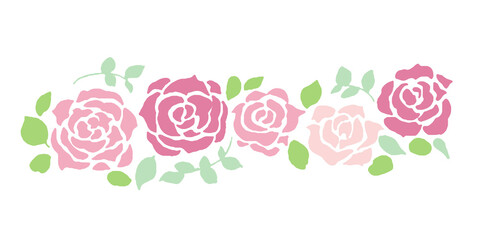 手書きタッチの薔薇イラスト。ピンクの薔薇のベクターイラスト。薔薇の装飾フレーム。A rose illustration with a handwritten touch. Vector illustration of pink roses. Rose decoration frame.