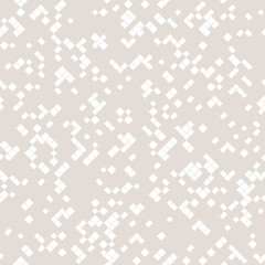 Subtle vector abstract pixel mosaic background. Simple monochrome seamless pattern with small squares, tiny diamonds, rhombuses, randomly scattered dots. Beige minimal texture. Modern repeat design