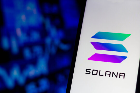 August 23, 2021, Brazil. In this photo illustration the Solana logo seen displayed on a smartphone.