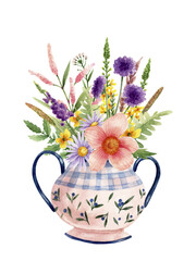 Bouquet with watercolors in a jug