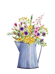 Bouquet with watercolors in a jug