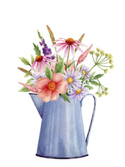 Bouquet with watercolors in a jug