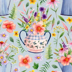 Pattern with bouquets of wild flowers