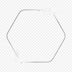 Silver glowing rounded hexagon frame with sparkles