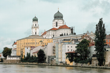View over the river Danube to the old town of Passau, Germany