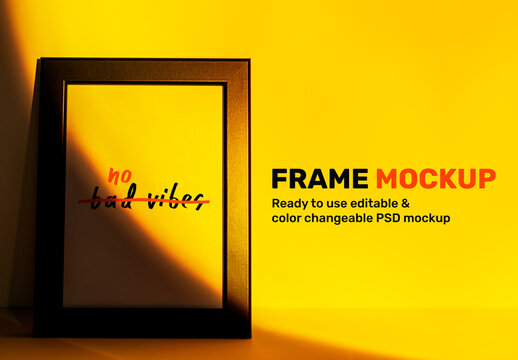 Picture Frame Mockup with Yellow Sunset Projector Lamp